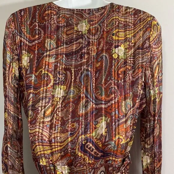 Anthropologie Love Sam Moroccan Paisley Wrap Dress V Neck Long Sleeve Size Small - Picture 5 of 15